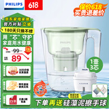 飞利浦（PHILIPS）净水壶 滤水壶 家用过滤壶 厨房自来水过滤器 滤水器 过滤器滤芯 便携净水杯 AWP2814蓝色/白色 【3.4L绿色】一壶3芯专家版