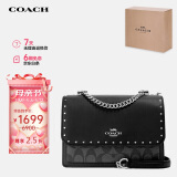 蔻驰（COACH）【品牌直供】女士小号黑色PVC配皮斜挎小方包