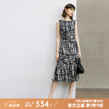 颜域设计感时尚连衣裙女2024新款秋季裙子气质连身裙中长款背心裙 黑白花 XL
