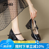 ZHR单鞋女优雅粗高跟玛丽珍鞋子女蝴蝶结链带女鞋 BL170 黑色 37 