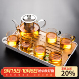 瓷牌茗茶具（cipaiming teaset） 透明玻璃茶具整套套装家用功夫茶壶茶杯会客泡茶器 透明八骏壶6彩杯+小长方盘