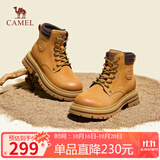 骆驼（CAMEL）【远行】大黄靴女微绒猪巴马丁靴厚底工装靴 L23W076114 土黄 38