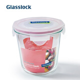 GLASSLOCK韩国进口耐热钢化玻璃高筒保鲜盒汤粥碗微波炉加热燕麦杯 圆高720ml(粉圈)