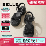 百丽（Belle）满钻条带繁星休闲凉鞋女商场款厚底凉鞋A9S2DBL4预售 黑色 34 (220mm)