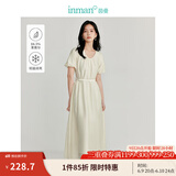 茵曼（INMAN）法式U领莱赛尔女装连衣裙立体花苞袖系带收腰2025夏新品长裙 梨花杏 XL