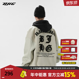 BJHG不计后果春毛呢PU皮拼接夹克男女高街国潮宽松绣花棒球服休闲外套 灰色 XL  (140-160斤）