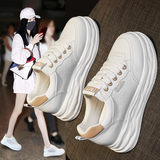 MARY JSTNI杨幂同款小白鞋女鞋2025新款厚底内增高运动鞋冬季透气休闲秋板鞋 HK39冬季必备小白鞋【皮面款白拼杏】 38