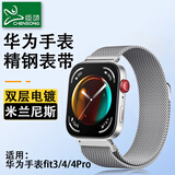 臣颂（CHENSONG）适用华为智能手表watch fit3/fit4/4Pro表带金属磁吸表带 一体米兰尼斯运动腕带 银