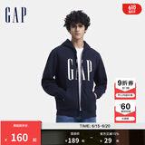 Gap男女装印花字母logo抓绒连帽卫衣休闲660128外套 海军蓝 170/92A(M) 亚洲尺码