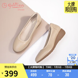金利来（goldlion）女鞋坡跟皮鞋时尚圆头牛皮浅口一脚蹬单鞋女 G662320016杏色38