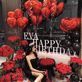 京唐 大红色情人节心形铝膜气球结婚庆表白求婚气球10只装配气筒