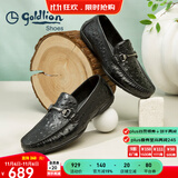 金利来（Goldlion）豆豆鞋男鞋秋季商务休闲鞋套脚男士皮鞋时尚鸵鸟纹乐福鞋皮鞋男 黑色（偏大一码） 39