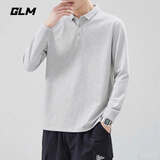 GLM长袖t恤男春秋季翻领长袖polo衫男简约运动上衣打底衫男装浅灰2XL