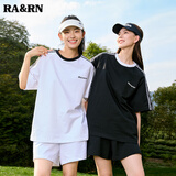 RA&RN/热爱如你 织带休闲百搭情侣简约潮流圆领撞色短袖印花套装
