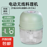 绞肉机小型打蒜器家用绞蒜切蒜器多功能辅食料理机电动蒜泥神器蒜蓉机自动切菜机压蒜器 浅绿色 0.26L 2页刀