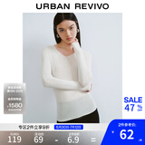 UR秋季新款女装简约基础百搭休闲修身V领针织衫UWB940008 象牙白 L