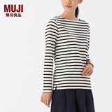 无印良品 MUJI 女式 粗棉线条纹长袖T恤 白色*横条 L