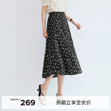 伊芙丽（eifini）【经典延续】伊芙丽波浪摆气质绝美碎花拼接韩式半身裙女A字半裙 黑色 XL /130-140斤