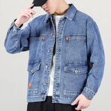 爱洛斯汀堡牛仔外套男春秋上衣服男装休闲夹克衫ins潮牌夹克男工装棒球服男 Y8021蓝色 XL 【120-135斤】
