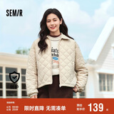 森马（Semir）棉服女灯芯绒翻领菱形格复古2024冬三防宽松轻薄棉衣109724112007
