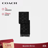 蔻驰（COACH）【品牌直供】男女同款经典LOGO印花C纹流苏绵羊毛围巾黑色CU807