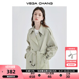 VEGA CHANG风衣外套女2025年春秋新款中长款高级感纯色大衣 豆沙绿 XS