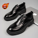 XO皮鞋男【牛皮】2025秋冬正装商务男鞋系带德比鞋西装鞋黑色加绒40
