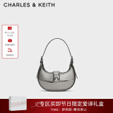 CHARLES&KEITH三角扣新月包腋下包单肩包包女包女友生日母亲节礼物CK2-50271205 Pewter锡灰色 S