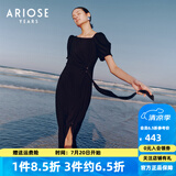 艾诺丝雅诗【商场同款】2024夏季新品开叉中长裙气质连衣裙高级感女30429009 黑色 S
