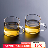 忆壶茶 功夫茶杯套装加厚耐热玻璃茶杯品茗杯带把手水杯主人杯家用杯架 【2只】100ML透明色光面款
