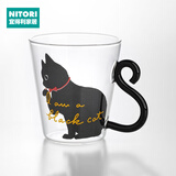 NITORI宜得利家居 玻璃牛奶杯咖啡杯个性手柄 耐热玻璃马克杯 猫咪系列 黑猫咪
