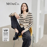 MO&Co.小香风针织衫条纹短款千金针织开衫摩安珂 杏黑条-第2批 M 165