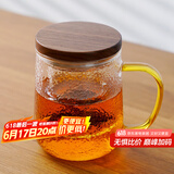 雅集高档玻璃杯锤纹茶屿悠觉杯木盖款泡茶杯办公室茶道喝茶杯450ml
