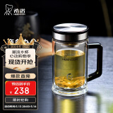 希诺抗菌双层玻璃杯男家用商务办公水杯带手柄泡茶杯子XN-9005K 420mL