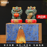 BOSSY故宫风文创招财石狮子一对好事发生创意工艺品摆件公司个人伴手礼 好事发生一对【彩金】+底座+礼盒