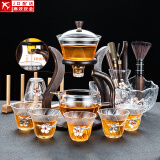 玻璃自动茶具套装家用懒人全自动磁吸泡茶器现代简约创意日式功夫茶具 锡花（邀月）自动-6花形杯+合金/茶道+茶洗+杯架
