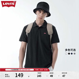 Levi's李维斯情侣同款美式复古潮流休闲商务宽松翻领短袖polo衫 黑色0005 S