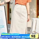 betu百图女装牛仔半身裙高腰A字修身包臀女式中长款裙子2107T46 杏色 L