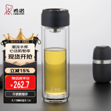 希诺（HEENOOR） 双层玻璃杯男女士泡茶杯隔热大容量水杯便携户外提环运动杯子 黑蓝 400ml