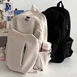 栢启歆书包双肩包背包大容量男女同款书包帆布包商务电脑包 双肩书包【白色】