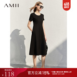 AMII法式复古a字连衣裙女年夏季新款赫本风显瘦圆领修身裙子 黑色 （建议拍大一码） 155/80A/S