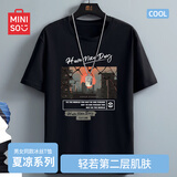 名创优品（MINISO）冰丝短袖t恤男士夏季凉感透气半袖学生休闲百搭男装运动速干衣服 黑色(日落城市) L 175(体重120-140斤左右)