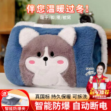鲸乐访热水袋充电暖手宝暖宝宝暖手袋安全防爆热敷暖腰腹电暖宝可爱 蓝哈士奇【智能防爆 自动断电】