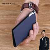 WILLIAMPOLO英皇保罗迷你小卡包男超薄牛皮竖款钱包驾驶证行情人节礼物送男友 蓝色十字纹