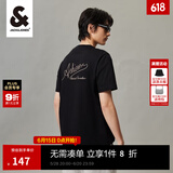 杰克·琼斯（JACK&JONES）男装短袖t恤男夏季新款潮流100%纯棉休闲半袖T恤男士刺绣纯色短袖 E40 黑色 M 175