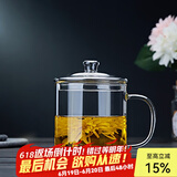 全度（Quandu） 玻璃茶杯玻璃茶缸水杯家用加厚大容量玻璃茶杯带把带盖玻璃杯 透明款700ML