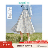 茵曼（INMAN）法式碎花高级感2025夏女新款休闲中长吊带连衣裙子 白底蓝花半身裙-18412674 S