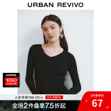 UR秋季新款女装简约基础百搭休闲修身V领针织衫UWB940008 正黑 L