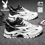 花花公子（PLAYBOY）男鞋子男2025夏季老爹鞋男运动潮流休闲鞋男士跑步鞋 白黑 44