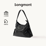 Songmont李娜同款山下有松循迹系列hobo包植鞣牛皮斜挎软包母亲节礼物 烟墨黑 中号 白钢五金 现货